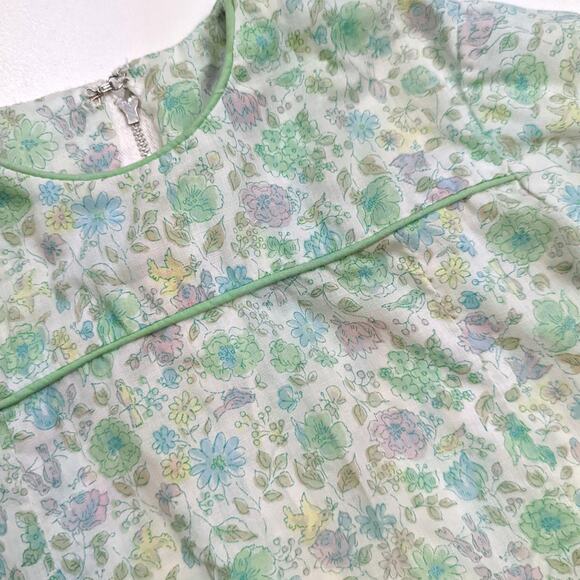 Vintage Handmade Dress Girls Sz 18-24m Green Floral Mod Hippie Boho Dainty - Picture 2 of 3
